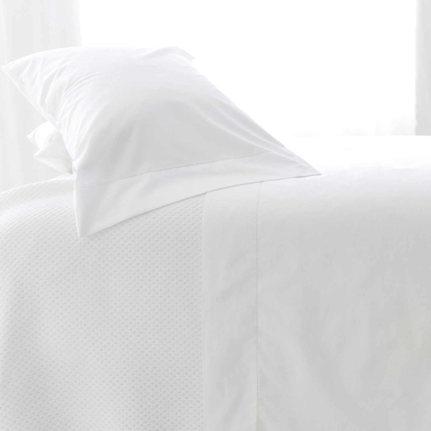 Pillowcases and Flat Sheet of White Pine Cone Hill Classic Hemstitch Bedding