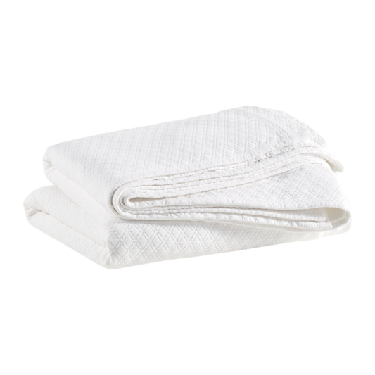 Folded Coverlet of White Pine Cone Hill Diamond Matelassé Bedding