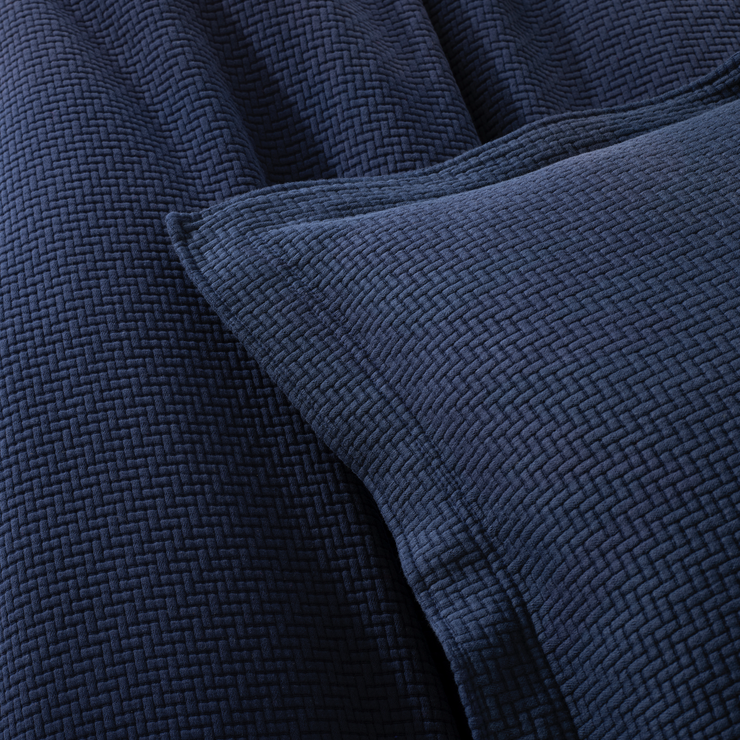 Closeup of Ink Pine Cone Hill Interlaken Matelassé Coverlet & Shams