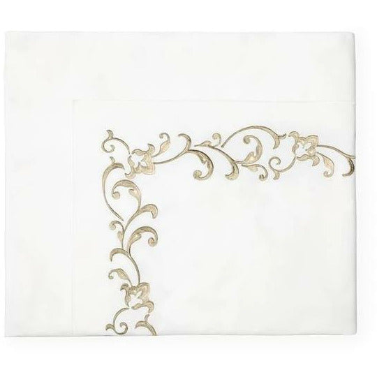 Sferra Griante Bedding Flat Sheet White/Oat Fine Linens