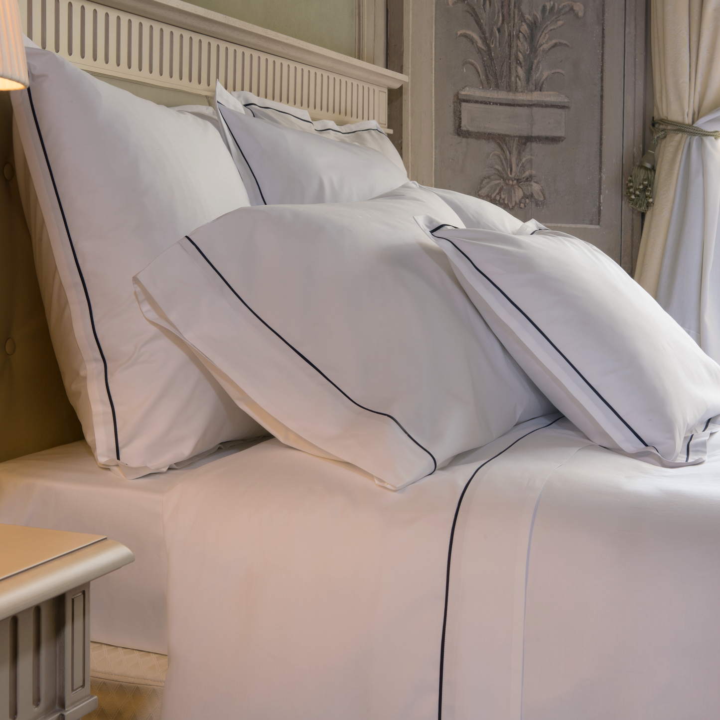 Folded Silo of Signoria Luce Bedding Flat Sheet in Midnight Blue Color