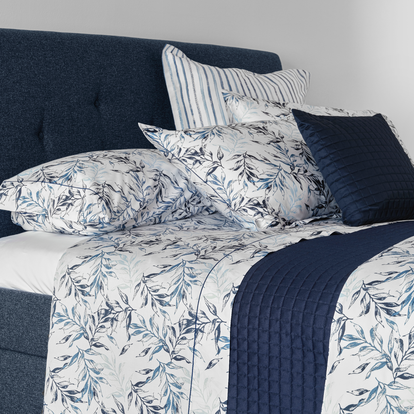 Closeup of Blue Signoria Natura Bedding Flat Sheet