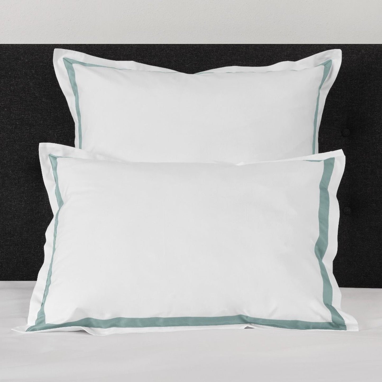 Closeup View of Signoria Pegaso Shams in White/Wilton Blue Color