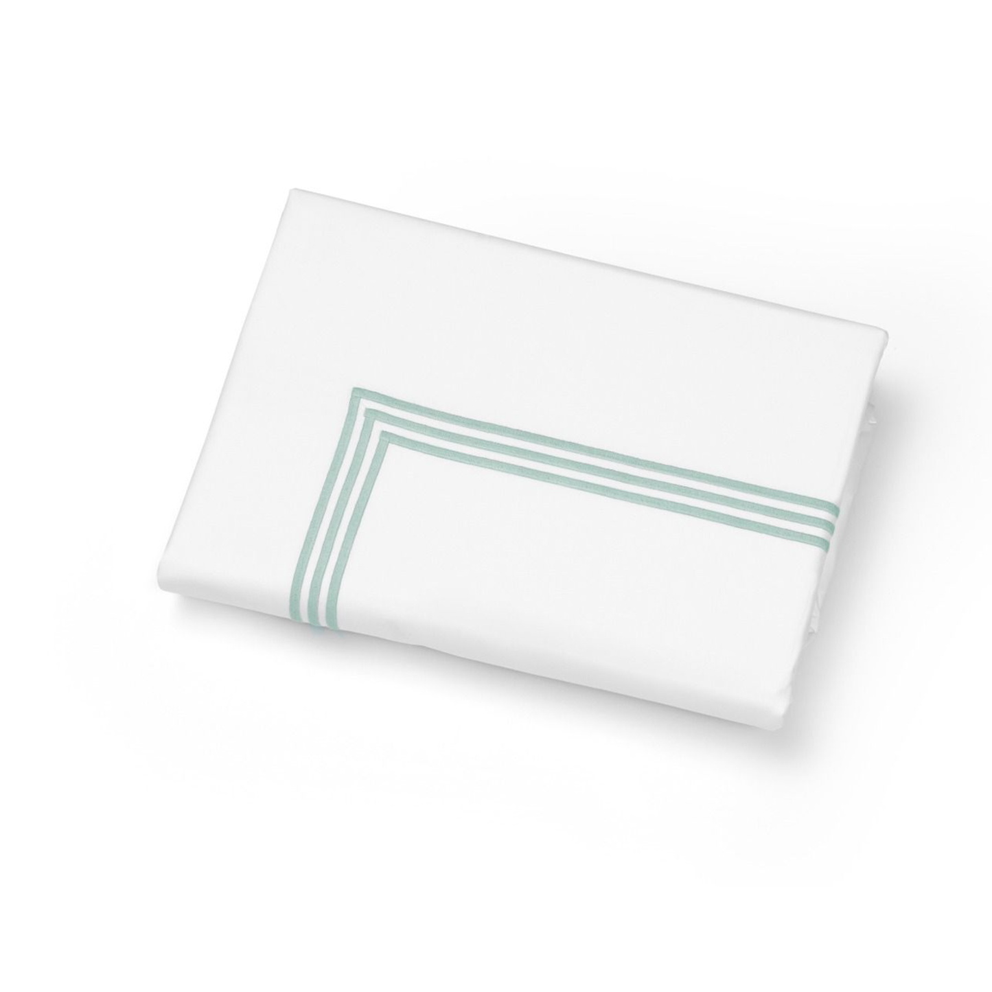 Folded Duvet Cover of Signoria Platinum Percale Bedding in White/Silver Sage  Color