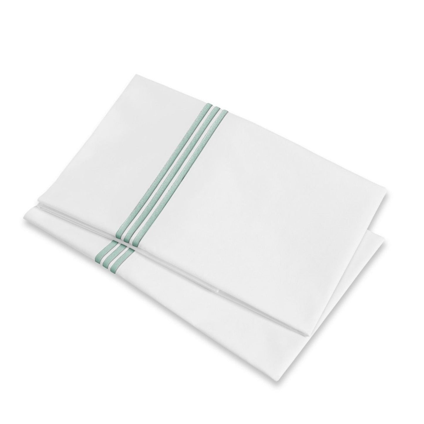 Folded Pillowcases of Signoria Platinum Percale Bedding in White/Silver Sage Color