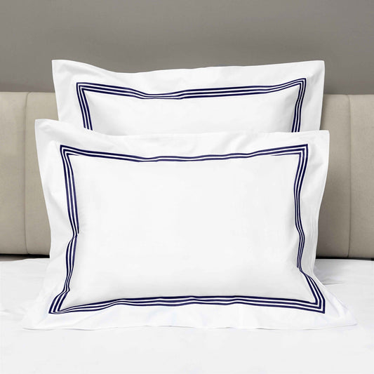 Shams of Signoria Platinum Percale Bedding in White/Midnight Blue Color
