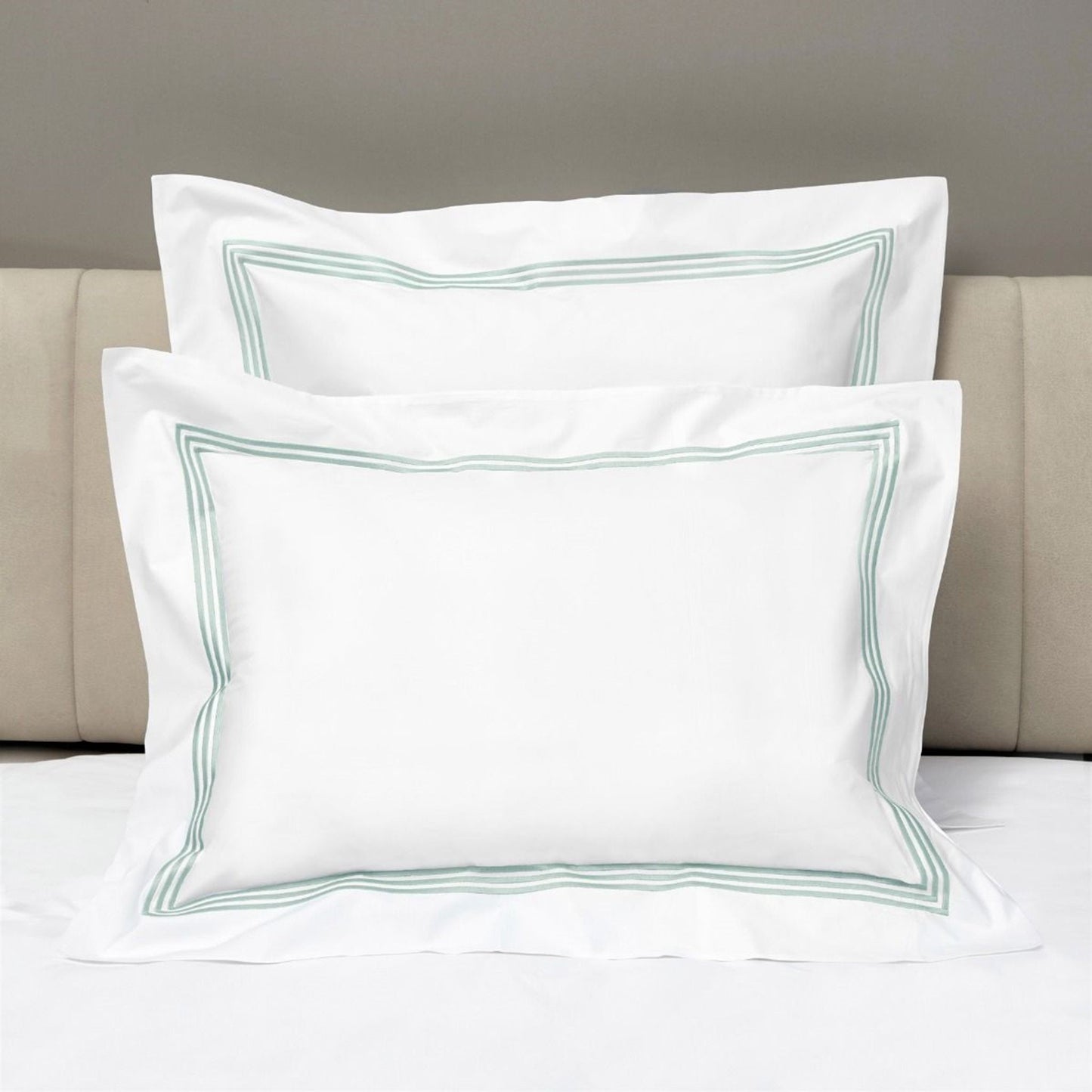 Shams of Signoria Platinum Percale Bedding in White/Silver Sage Color
