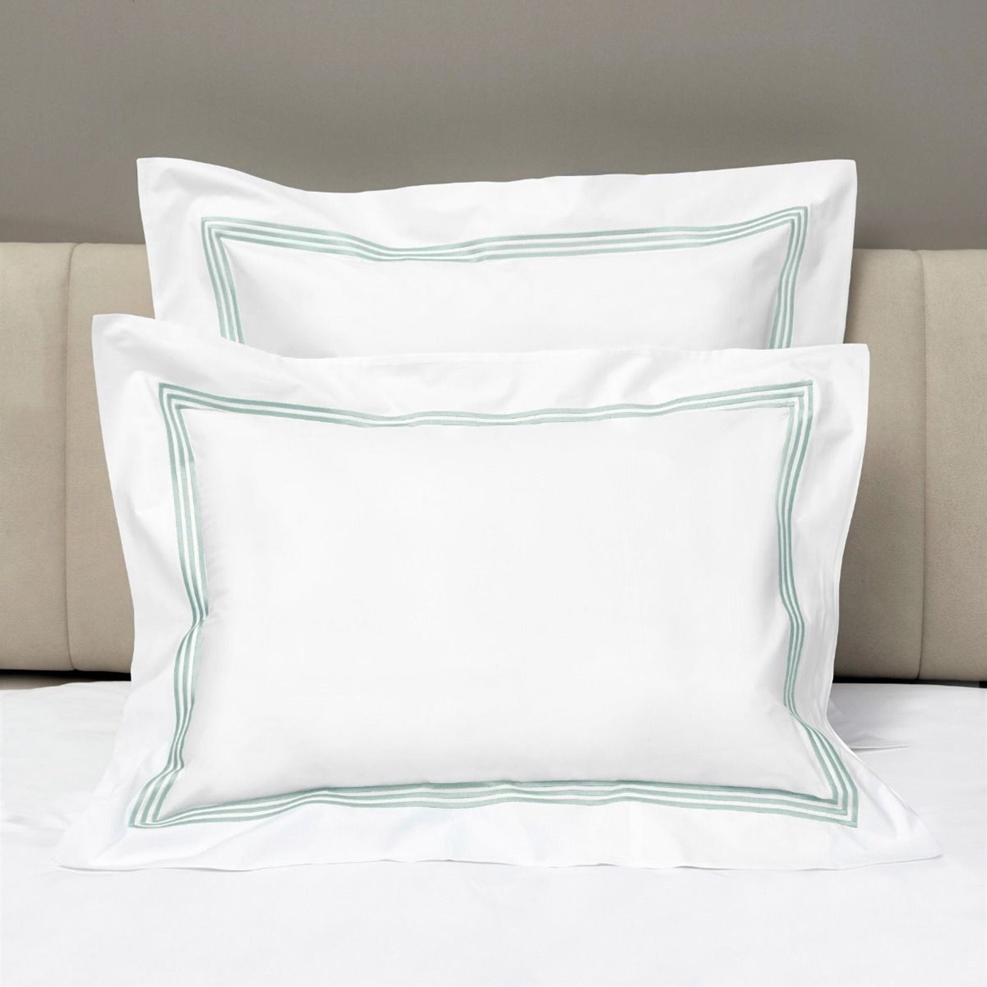 Shams of Signoria Platinum Percale Bedding in White/Silver Sage Color