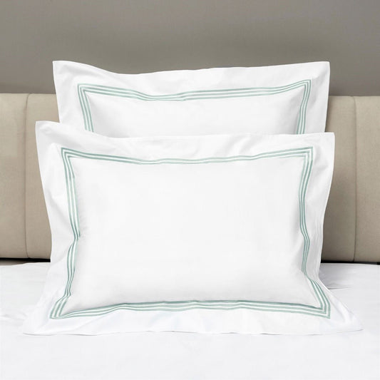 Shams of Signoria Platinum Percale Bedding in White/Silver Sage Color