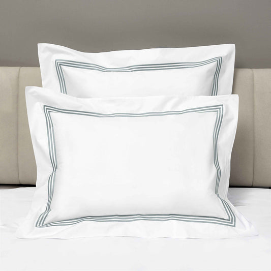 Shams of Signoria Platinum Percale Bedding in White/Wilton Blue Color