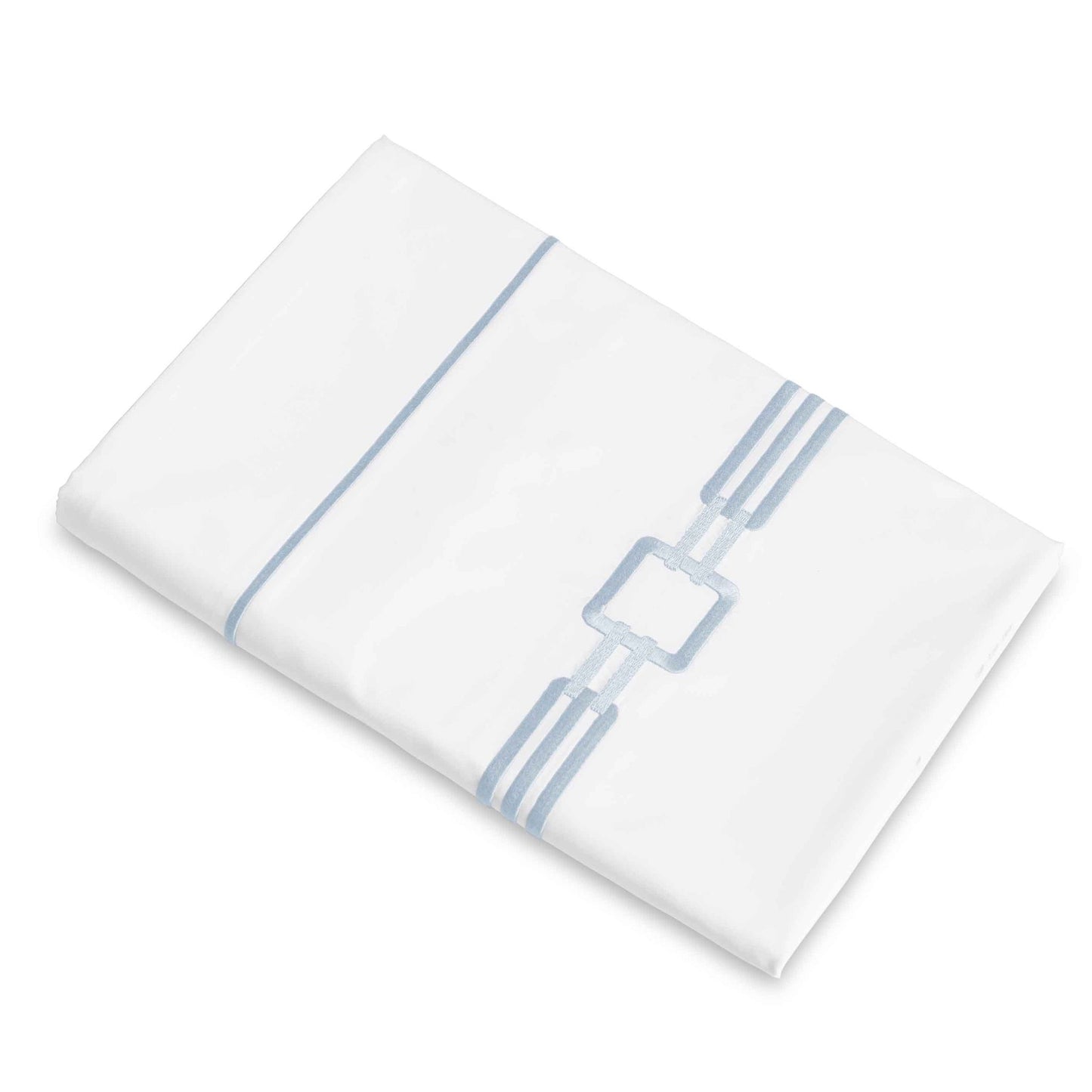 Closeup Image of Signoria Retrò Flat Sheet in White/Sky Blue Color