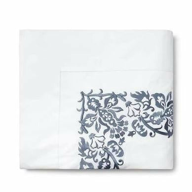 Sferra Saxon Bedding Flat Sheet Indigo Fine Linens